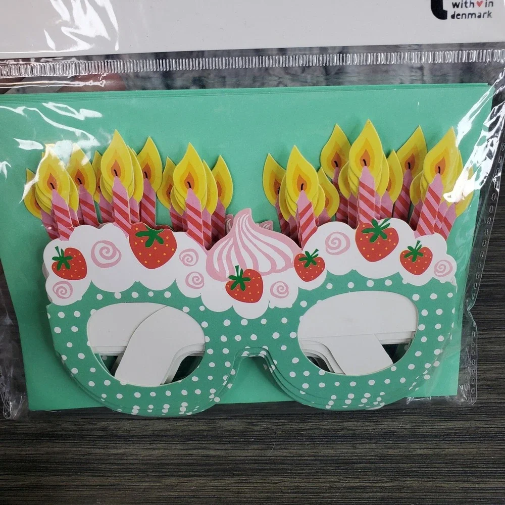 Wearable Birthday Party Cake And Candle INVITATIONS Paper Glasses - 10 Count‎